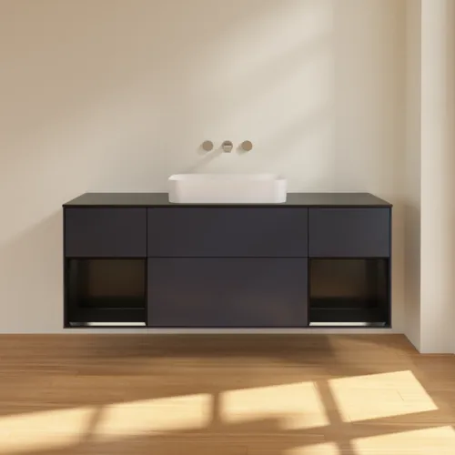VILLEROY BOCH Toaletní skříňka Finion, s osvětlením, 4 výsuvy, 1600 x 603 x 501 mm, Midnight Blue Matt Lacquer / Black Matt Lacquer / Glass Black Matt #F742PDHG, obrázek 3