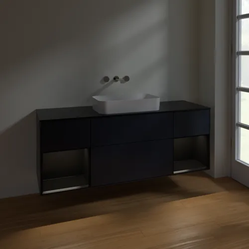 VILLEROY BOCH Toaletní skříňka Finion, s osvětlením, 4 výsuvy, 1600 x 603 x 501 mm, Midnight Blue Matt Lacquer / Black Matt Lacquer / Glass Black Matt #F742PDHG, obrázek 5