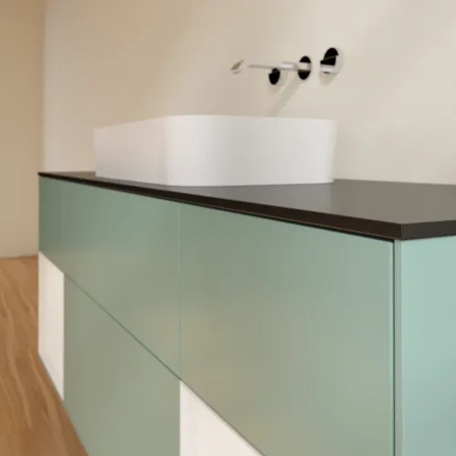 VILLEROY BOCH Toaletní skříňka Finion, s osvětlením, 4 výsuvy, 1600 x 603 x 501 mm, olivový matný lak / lesklý bílý lak / sklo černé matné #F742GFGM, obrázek 6