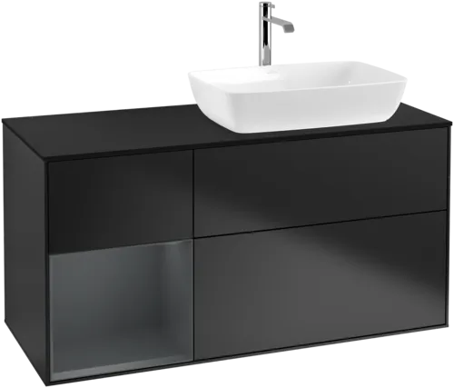 VILLEROY BOCH Toaletní skříňka Finion, s osvětlením, 3 výsuvy, 1200 x 603 x 501 mm, černý matný lak / půlnoční modrý matný lak / černé matné sklo #F802HGPD, obrázek 1