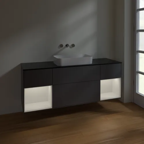 VILLEROY BOCH Toaletní skříňka Finion, s osvětlením, 4 výsuvy, 1600 x 603 x 501 mm, antracitový matný lak / lesklý bílý lak / černé matné sklo #F742GFGK, obrázek 5