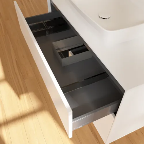 VILLEROY BOCH Toaletní skříňka Finion, s osvětlením, 2 výsuvy, 1000 x 603 x 501 mm, bílý matný lak / černý matný lak / bílé matné sklo #F771PDMT, obrázek 8