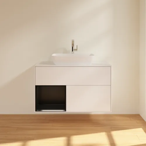 VILLEROY BOCH Toaletní skříňka Finion, s osvětlením, 2 výsuvy, 1000 x 603 x 501 mm, bílý matný lak / černý matný lak / bílé matné sklo #F771PDMT, obrázek 3