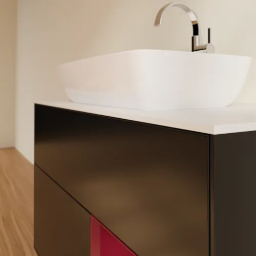 VILLEROY BOCH Toaletní skříňka Finion, s osvětlením, 2 výsuvy, 1000 x 603 x 501 mm, černý matný lak / pivoňkový matný lak / bílé matné sklo #F781HBPD, obrázek 6