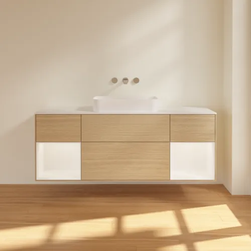 VILLEROY BOCH Toaletní skříňka Finion, s osvětlením, 4 výsuvy, 1600 x 603 x 501 mm, dubová dýha / bílý matný lak / bílé matné sklo #F741MTPC, obrázek 3