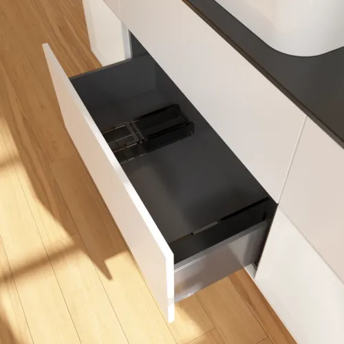 VILLEROY BOCH Toaletní skříňka Finion, s osvětlením, 4 výsuvy, 1600 x 603 x 501 mm, bílý matný lak / bílý lesklý lak / černé matné sklo #F742GFMT, obrázek 7