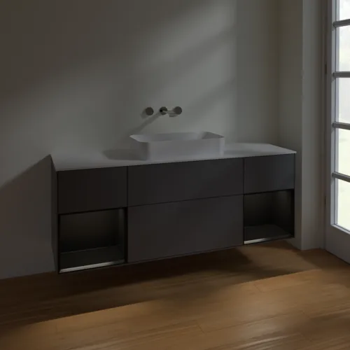 VILLEROY BOCH Toaletní skříňka Finion, s osvětlením, 4 výsuvy, 1600 x 603 x 501 mm, antracitový matný lak / černý matný lak / bílé matné sklo #F741PDGK, obrázek 5