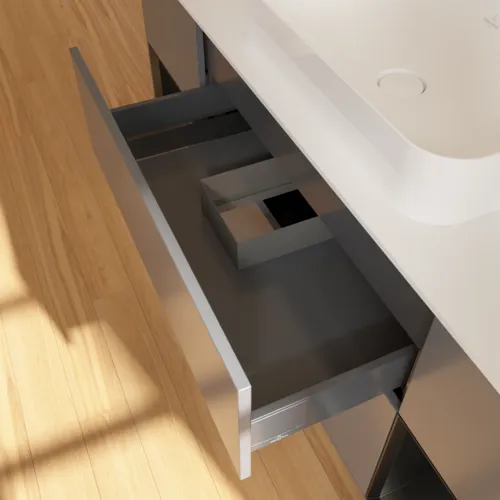 VILLEROY BOCH Toaletní skříňka Finion, s osvětlením, 4 výsuvy, 1600 x 603 x 501 mm, antracitový matný lak / černý matný lak / bílé matné sklo #F741PDGK, obrázek 8