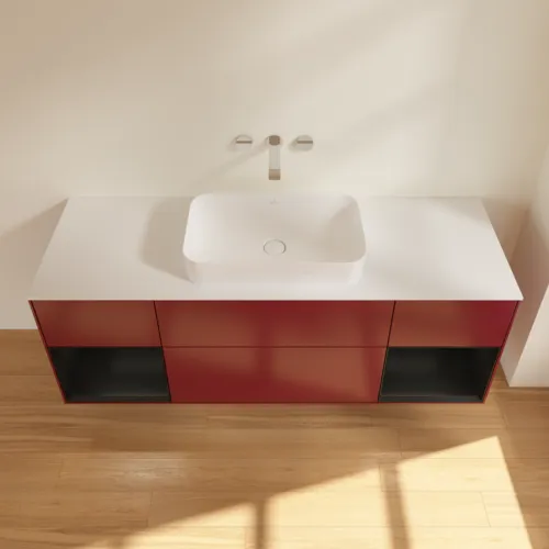 VILLEROY BOCH Toaletní skříňka Finion, s osvětlením, 4 výsuvy, 1600 x 603 x 501 mm, Pivoňka matný lak / Černý matný lak / Sklo bílé matné #F741PDHB, obrázek 4
