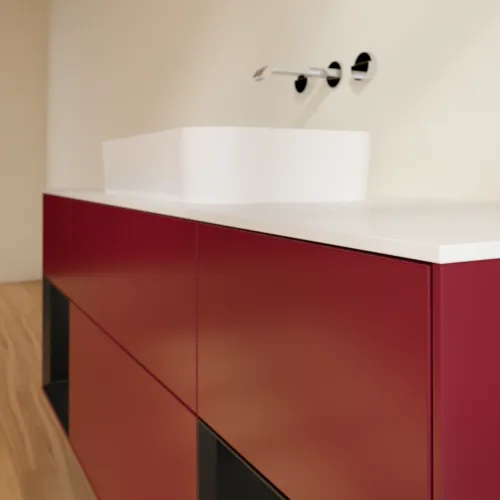 VILLEROY BOCH Toaletní skříňka Finion, s osvětlením, 4 výsuvy, 1600 x 603 x 501 mm, Pivoňka matný lak / Černý matný lak / Sklo bílé matné #F741PDHB, obrázek 6