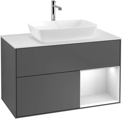 VILLEROY BOCH Toaletní skříňka Finion, s osvětlením, 2 výsuvy, 1000 x 603 x 501 mm, antracitový matný lak / bílý matný lak / bílé matné sklo #F781MTGK