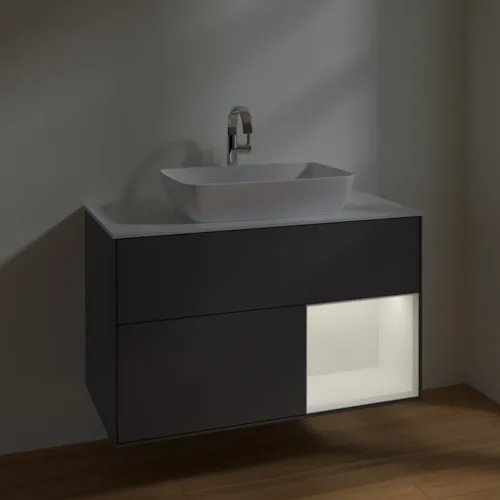 VILLEROY BOCH Toaletní skříňka Finion, s osvětlením, 2 výsuvy, 1000 x 603 x 501 mm, antracitový matný lak / bílý matný lak / bílé matné sklo #F781MTGK, obrázek 5
