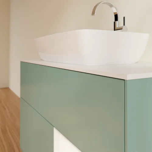 VILLEROY BOCH Toaletní skříňka Finion, s osvětlením, 2 výsuvy, 1000 x 603 x 501 mm, olivový matný lak / bílý matný lak / bílé matné sklo #F781MTGM, obrázek 6