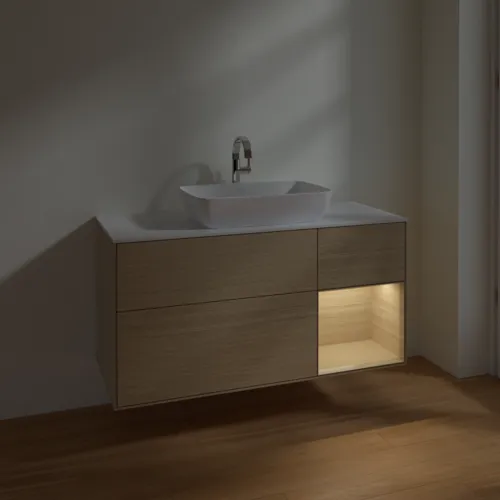 VILLEROY BOCH Toaletní skříňka Finion, s osvětlením, 3 výsuvy, 1200 x 603 x 501 mm, dubová dýha / dubová dýha / sklo bílé matné #F831PCPC, obrázek 5