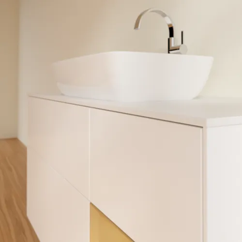 VILLEROY BOCH Toaletní skříňka Finion, s osvětlením, 3 výsuvy, 1200 x 603 x 501 mm, bílý matný lak / zlatý matný lak / bílé matné sklo #F831HFMT, obrázek 6