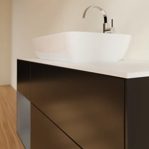 VILLEROY BOCH Toaletní skříňka Finion, s osvětlením, 3 výsuvy, 1200 x 603 x 501 mm, černý matný lak / antracitový matný lak / bílé matné sklo #F821GKPD, obrázek 6