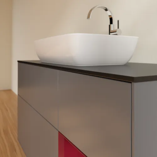 VILLEROY BOCH Toaletní skříňka Finion, s osvětlením, 3 výsuvy, 1200 x 603 x 501 mm, antracitový matný lak / pivoňkový matný lak / černé matné sklo #F832HBGK, obrázek 6