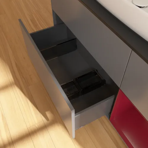 VILLEROY BOCH Toaletní skříňka Finion, s osvětlením, 3 výsuvy, 1200 x 603 x 501 mm, antracitový matný lak / pivoňkový matný lak / černé matné sklo #F832HBGK, obrázek 7