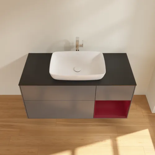 VILLEROY BOCH Toaletní skříňka Finion, s osvětlením, 3 výsuvy, 1200 x 603 x 501 mm, antracitový matný lak / pivoňkový matný lak / černé matné sklo #F832HBGK, obrázek 4