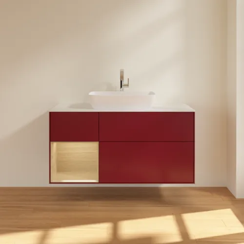 VILLEROY BOCH Toaletní skříňka Finion, s osvětlením, 3 výsuvy, 1200 x 603 x 501 mm, matný lak Peony / dubová dýha / bílé matné sklo #F821PCHB, obrázek 3