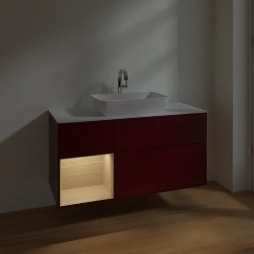 VILLEROY BOCH Toaletní skříňka Finion, s osvětlením, 3 výsuvy, 1200 x 603 x 501 mm, matný lak Peony / dubová dýha / bílé matné sklo #F821PCHB, obrázek 5