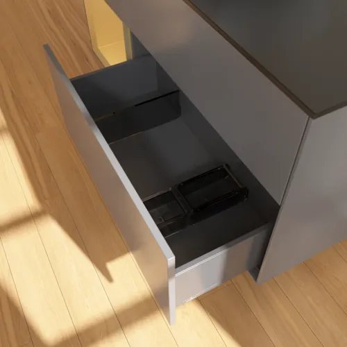 VILLEROY BOCH Toaletní skříňka Finion, s osvětlením, 3 výsuvy, 1200 x 603 x 501 mm, antracit matný lak / zlatý matný lak / černé matné sklo #F822HFGK, obrázek 7