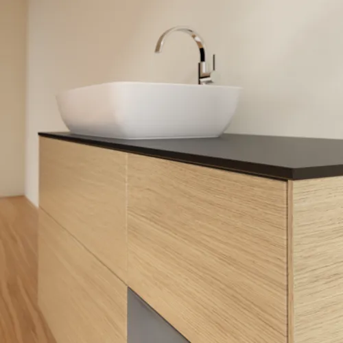 VILLEROY BOCH Toaletní skříňka Finion, s osvětlením, 3 výsuvy, 1200 x 603 x 501 mm, dubová dýha / antracitový matný lak / černé matné sklo #F812GKPC, obrázek 6
