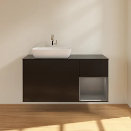 VILLEROY BOCH Toaletní skříňka Finion, s osvětlením, 3 výsuvy, 1200 x 603 x 501 mm, černý matný lak / antracitový matný lak / černé matné sklo #F812GKPD, obrázek 3