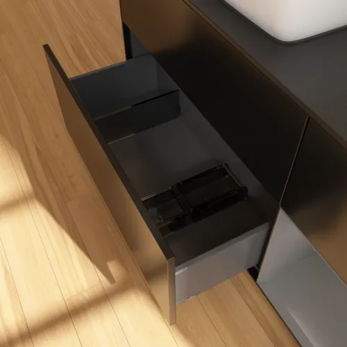 VILLEROY BOCH Toaletní skříňka Finion, s osvětlením, 3 výsuvy, 1200 x 603 x 501 mm, černý matný lak / antracitový matný lak / černé matné sklo #F812GKPD, obrázek 7