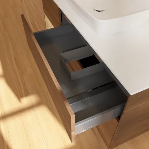 VILLEROY BOCH Toaletní skříňka Finion, s osvětlením, 3 výsuvy, 1200 x 603 x 501 mm, ořechová dýha / dubová dýha / sklo bílé matné #F821PCGN, obrázek 8