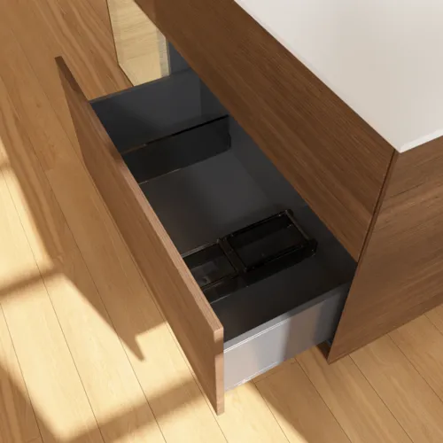 VILLEROY BOCH Toaletní skříňka Finion, s osvětlením, 3 výsuvy, 1200 x 603 x 501 mm, ořechová dýha / dubová dýha / sklo bílé matné #F821PCGN, obrázek 7