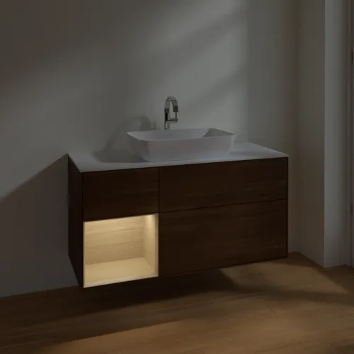 VILLEROY BOCH Toaletní skříňka Finion, s osvětlením, 3 výsuvy, 1200 x 603 x 501 mm, ořechová dýha / dubová dýha / sklo bílé matné #F821PCGN, obrázek 5
