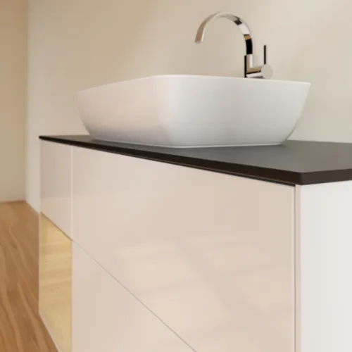 VILLEROY BOCH Toaletní skříňka Finion, s osvětlením, 3 výsuvy, 1200 x 603 x 501 mm, lesklý bílý lak / dubová dýha / černé matné sklo #F822PCGF, obrázek 6
