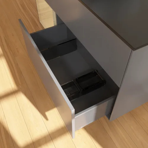 VILLEROY BOCH Toaletní skříňka Finion, s osvětlením, 3 výsuvy, 1200 x 603 x 501 mm, antracitový matný lak / dubová dýha / černé matné sklo #F822PCGK, obrázek 7