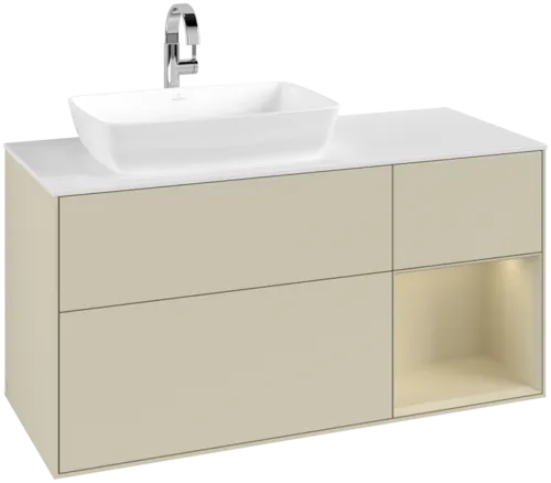VILLEROY BOCH Toaletní skříňka Finion, s osvětlením, 3 výsuvy, 1200 x 603 x 501 mm, Silk Grey Matt Lacquer / Silk Grey Matt Lacquer / Glass White Matt #F811HJHJ
