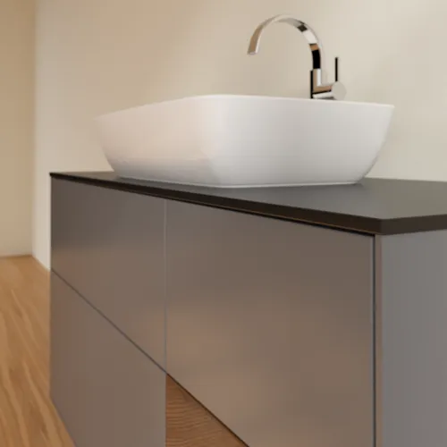 VILLEROY BOCH Toaletní skříňka Finion, s osvětlením, 3 výsuvy, 1200 x 603 x 501 mm, antracitový matný lak / ořechová dýha / černé matné sklo #F832GNGK, obrázek 6