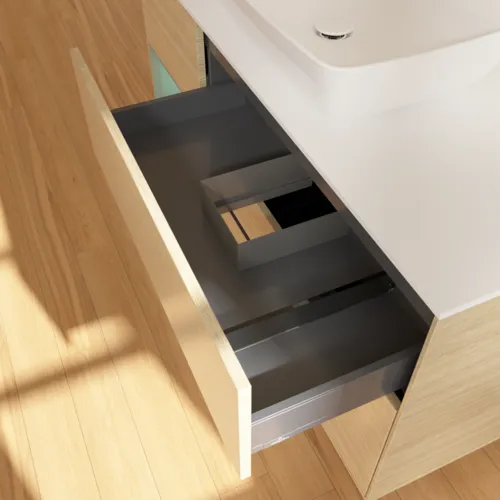 VILLEROY BOCH Toaletní skříňka Finion, s osvětlením, 3 výsuvy, 1200 x 603 x 501 mm, dubová dýha / olivový matný lak / sklo bílé matné #F821GMPC, obrázek 8