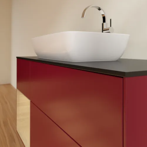VILLEROY BOCH Toaletní skříňka Finion, s osvětlením, 3 výsuvy, 1200 x 603 x 501 mm, matný lak Peony / dubová dýha / černé matné sklo #F822PCHB, obrázek 6