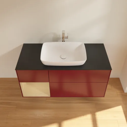 VILLEROY BOCH Toaletní skříňka Finion, s osvětlením, 3 výsuvy, 1200 x 603 x 501 mm, matný lak Peony / dubová dýha / černé matné sklo #F822PCHB, obrázek 4