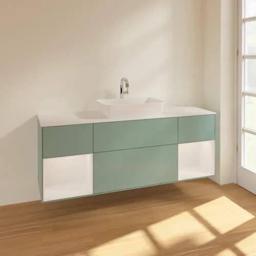 VILLEROY BOCH Toaletní skříňka Finion, s osvětlením, 4 výsuvy, 1600 x 603 x 501 mm, olivový matný lak / lesklý bílý lak / sklo bílé matné #F861GFGM, obrázek 2