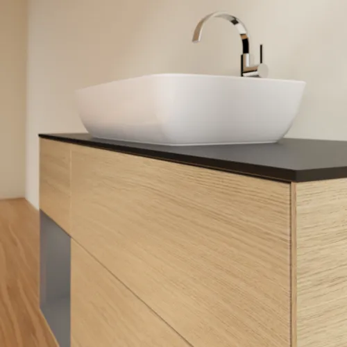 VILLEROY BOCH Toaletní skříňka Finion, s osvětlením, 3 výsuvy, 1200 x 603 x 501 mm, dubová dýha / antracitový matný lak / černé matné sklo #F822GKPC, obrázek 6