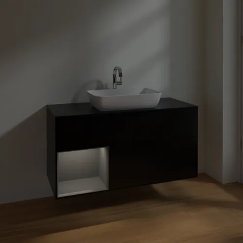 VILLEROY BOCH Toaletní skříňka Finion, s osvětlením, 3 výsuvy, 1200 x 603 x 501 mm, černý matný lak / antracitový matný lak / černé matné sklo #F822GKPD, obrázek 5
