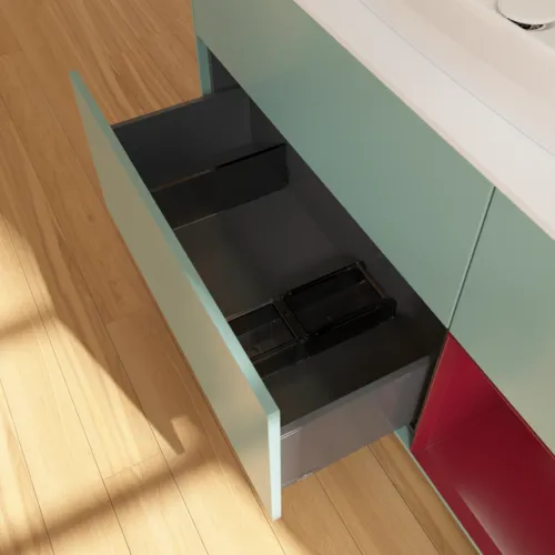 VILLEROY BOCH Toaletní skříňka Finion, s osvětlením, 3 výsuvy, 1200 x 603 x 501 mm, olivový matný lak / pivoňkový matný lak / bílé matné sklo #F831HBGM, obrázek 7