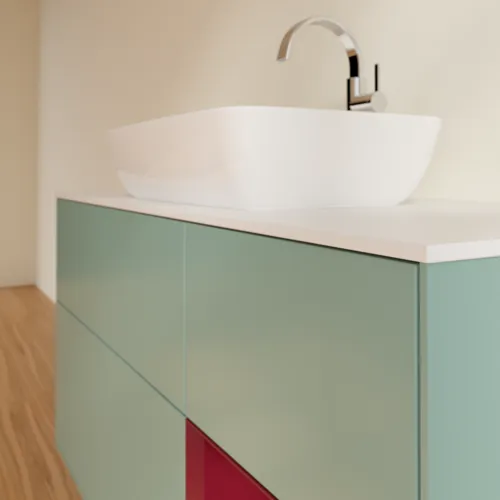 VILLEROY BOCH Toaletní skříňka Finion, s osvětlením, 3 výsuvy, 1200 x 603 x 501 mm, olivový matný lak / pivoňkový matný lak / bílé matné sklo #F831HBGM, obrázek 6