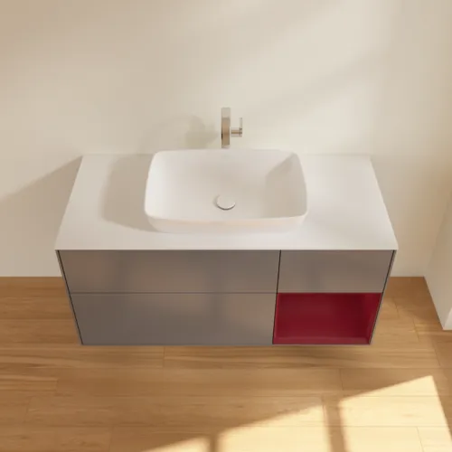 VILLEROY BOCH Toaletní skříňka Finion, s osvětlením, 3 výsuvy, 1200 x 603 x 501 mm, antracitový matný lak / pivoňkový matný lak / bílé matné sklo #F831HBGK, obrázek 4