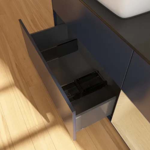 VILLEROY BOCH Toaletní skříňka Finion, s osvětlením, 3 výsuvy, 1200 x 603 x 501 mm, Midnight Blue Matt Lacquer / Oak Veneer / Glass Black Matt #F812PCHG, obrázek 7