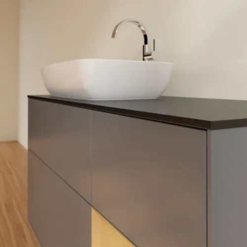 VILLEROY BOCH Toaletní skříňka Finion, s osvětlením, 3 výsuvy, 1200 x 603 x 501 mm, antracit matný lak / zlatý matný lak / černé matné sklo #F812HFGK, obrázek 6
