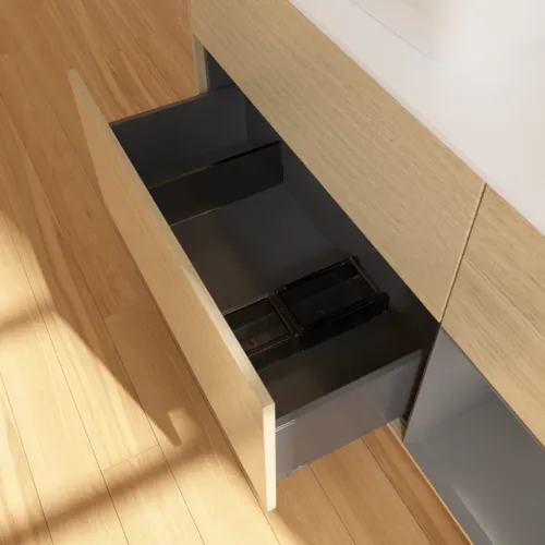 VILLEROY BOCH Toaletní skříňka Finion, s osvětlením, 3 výsuvy, 1200 x 603 x 501 mm, dubová dýha / antracitový matný lak / bílé matné sklo #F811GKPC, obrázek 7