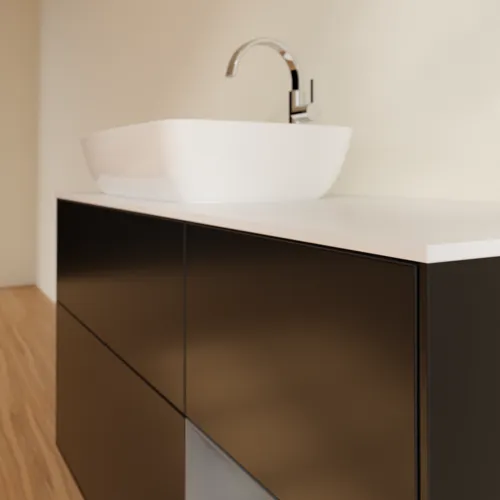 VILLEROY BOCH Toaletní skříňka Finion, s osvětlením, 3 výsuvy, 1200 x 603 x 501 mm, černý matný lak / antracitový matný lak / bílé matné sklo #F811GKPD, obrázek 6