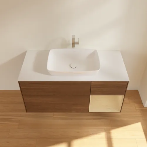 VILLEROY BOCH Toaletní skříňka Finion, s osvětlením, 3 výsuvy, 1200 x 603 x 501 mm, ořechová dýha / dubová dýha / sklo bílé matné #F831PCGN, obrázek 4